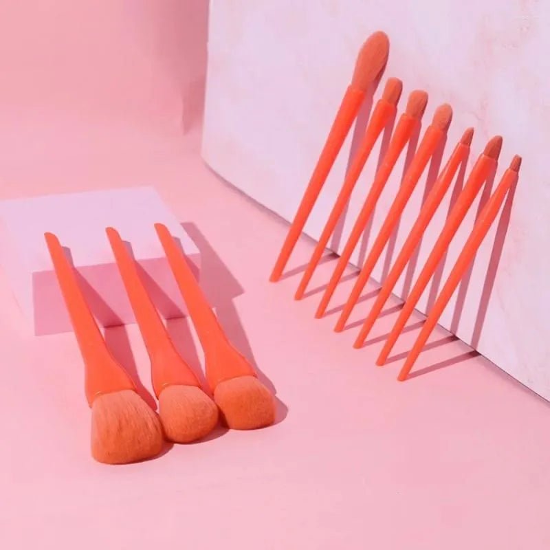 Portable Makeup brushes set 10pcs-Orange - Lotshop.pk