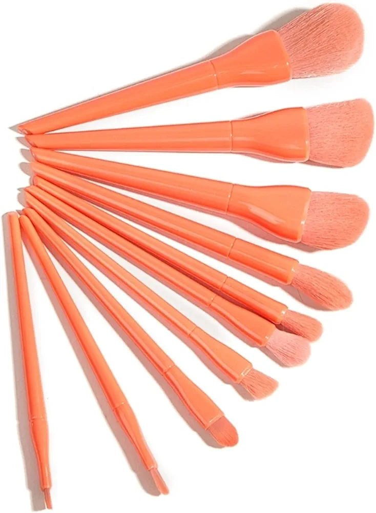 Portable Makeup brushes set 10pcs-Orange - Lotshop.pk