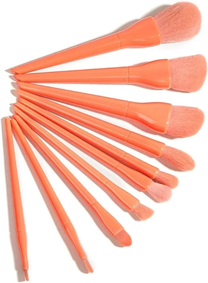 Portable Makeup brushes set 10pcs-Orange - Lotshop.pk