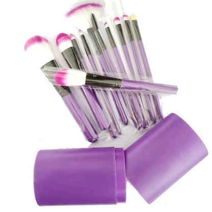 Portable makeup brushes Set 12pcs with barrel box Available at Lotshop.pk