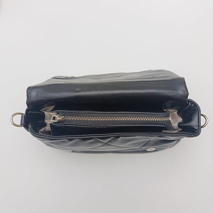 Premium Quilted Chain - Strap Shoulder Bag – Black & White - 2239 - Lotshop.pk