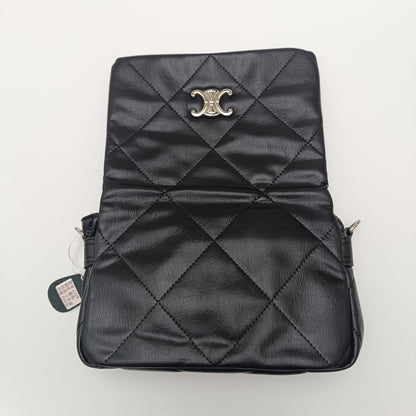 Premium Quilted Chain - Strap Shoulder Bag – Black & White - 2239 - Lotshop.pk