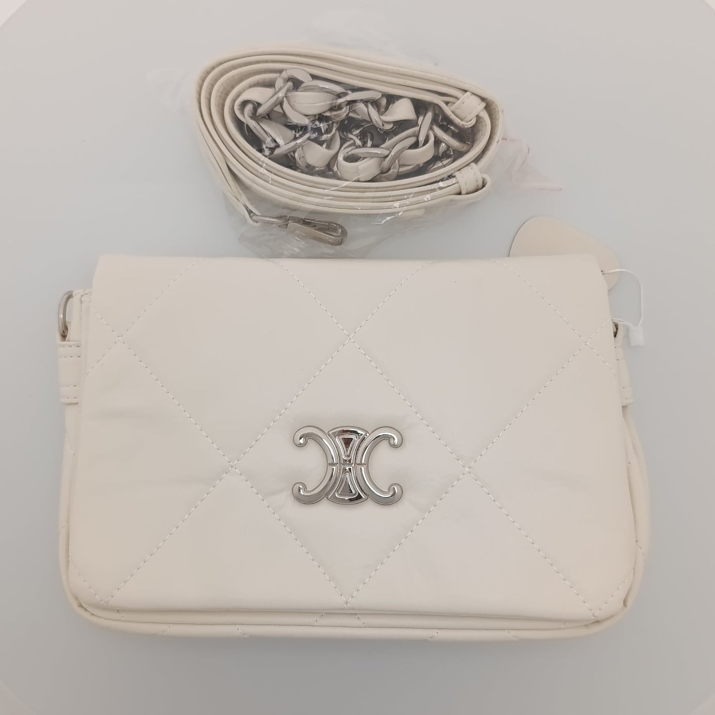 Premium Quilted Chain - Strap Shoulder Bag – Black & White - 2239 - Lotshop.pk
