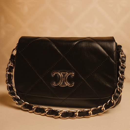 Premium Quilted Chain - Strap Shoulder Bag – Black & White - 2239 - Lotshop.pk