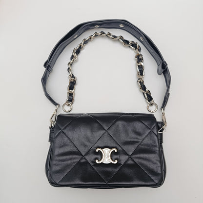 Premium Quilted Chain - Strap Shoulder Bag – Black & White - 2239 - Lotshop.pk