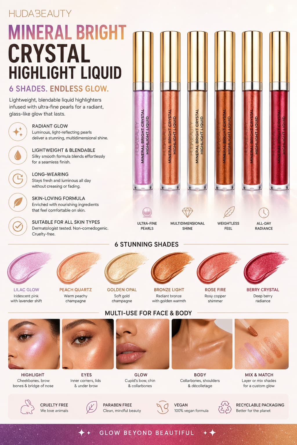 Huda Beauty Liquid Highlighter with Lightweight, Blendable and Shimmer Formula