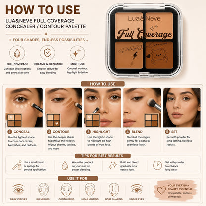 Professional 4 Shade Cream Concealer Palette for Contouring, Highlighting and Color Correction