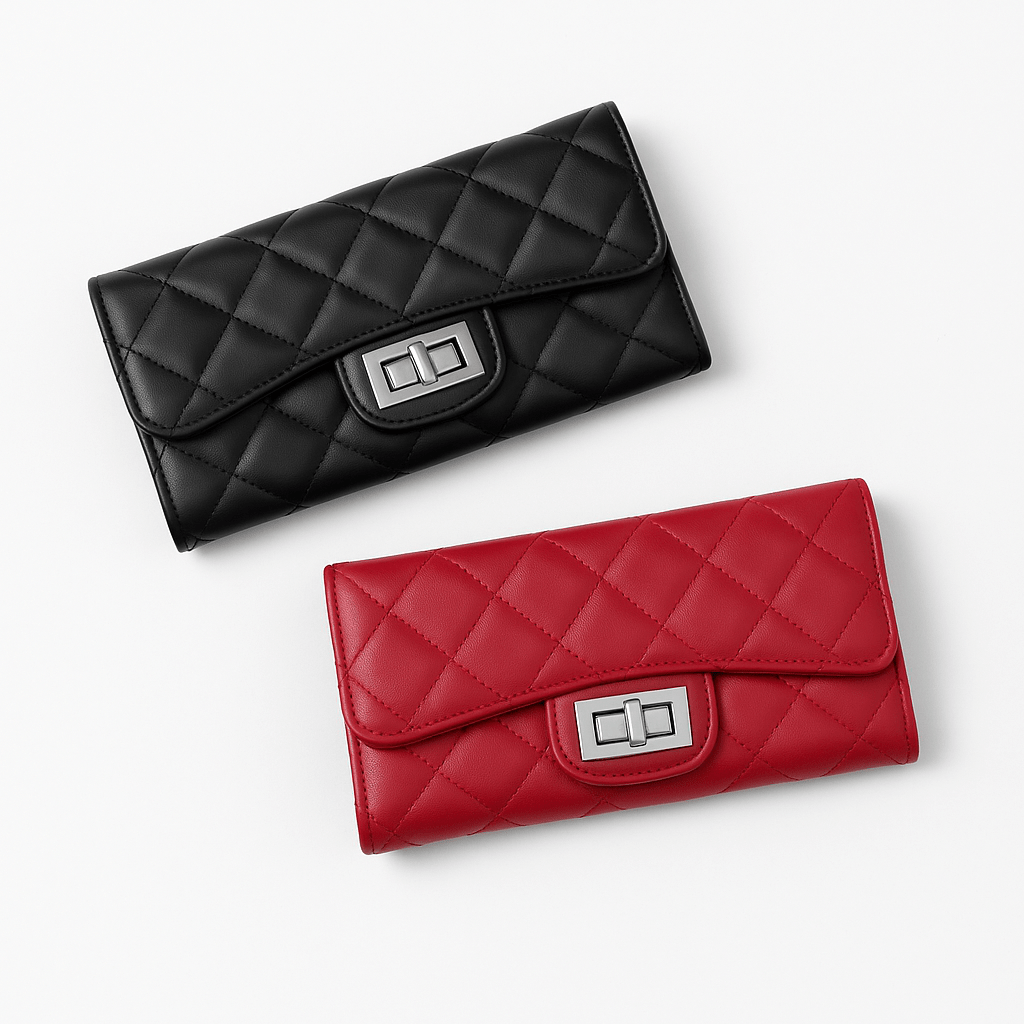 Quilted Long Wallet for Women – Elegant Design, Multi - Card Storage & Premium Finish - 6007 - Lotshop.pk