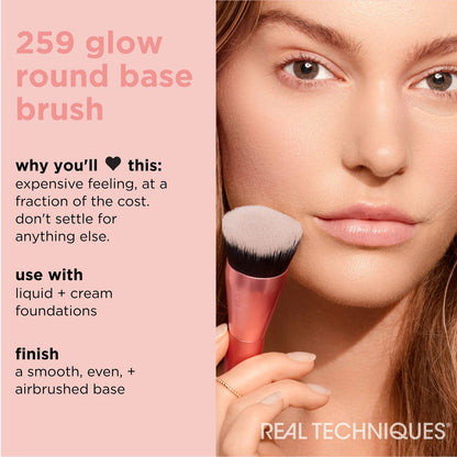 Real Techniques 259 Glow Round Base Makeup Brush – Flawless Foundation Buffing Brush - Lotshop.pk