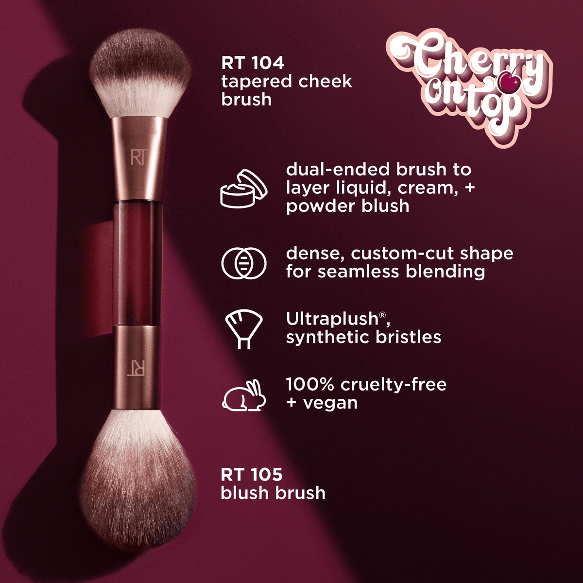 Real Techniques Cherry On Top Blush Brush – Dual - Ended (RT 104 + RT 105) - Lotshop.pk