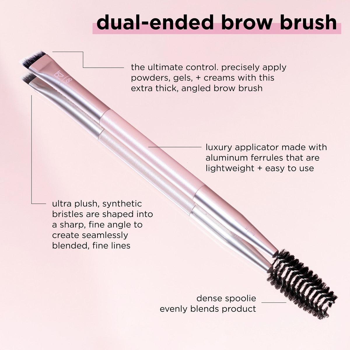 Real Techniques Dual-Ended Brow Brush 600 & 601 angled eyebrow brush with spoolie price online in Pakistan