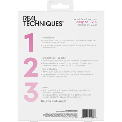 Real Techniques Easy As 1 - 2 - 3 Basics Makeup Brushes Kit – Foundation, Blush & Eye Brush Set - Lotshop.pk