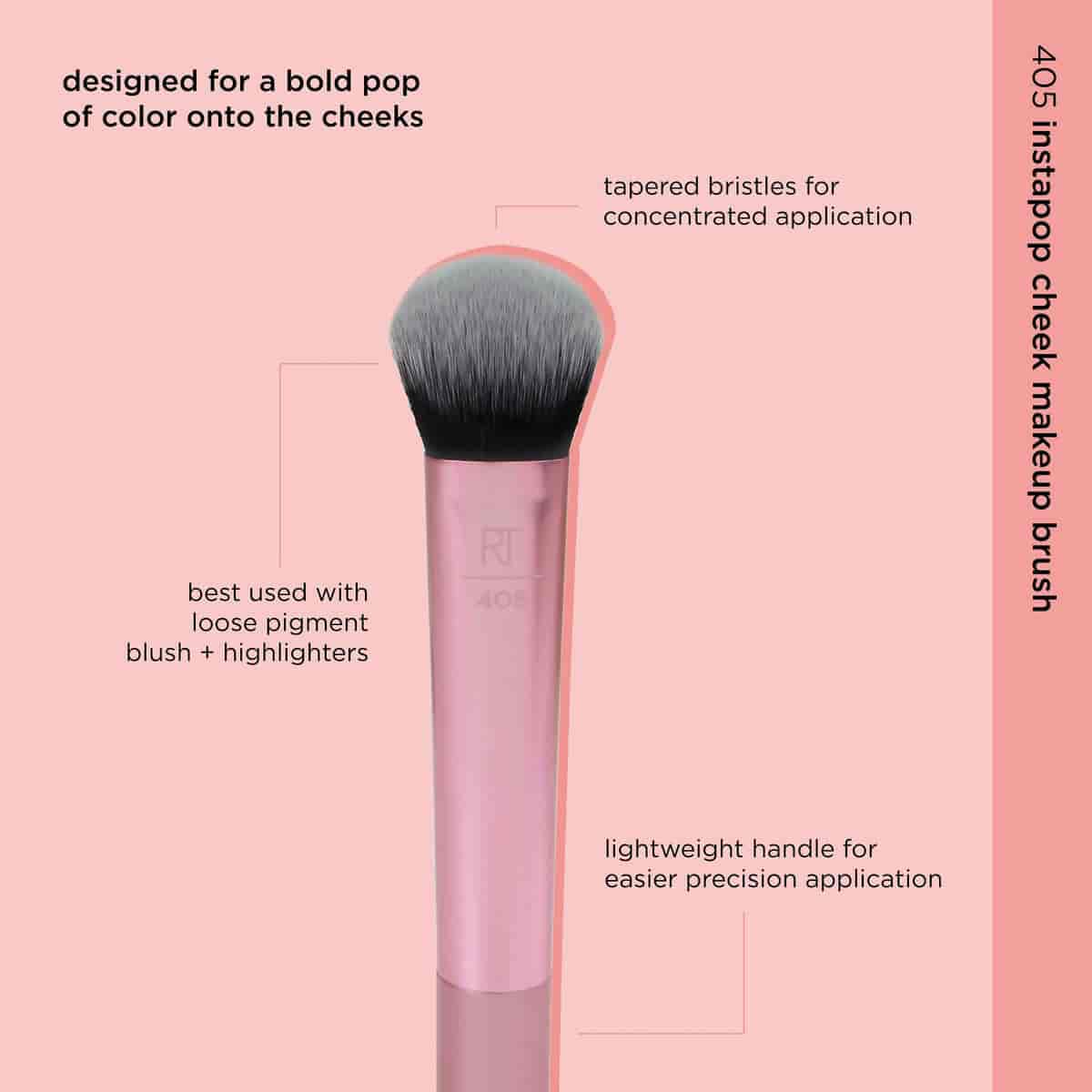 Real Techniques Instapop Cheek Brush 405 tapered makeup brush for blush and highlighter
