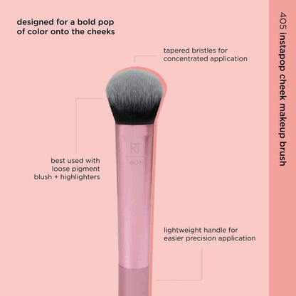 Real Techniques Instapop Cheek Brush 405 tapered makeup brush for blush and highlighter