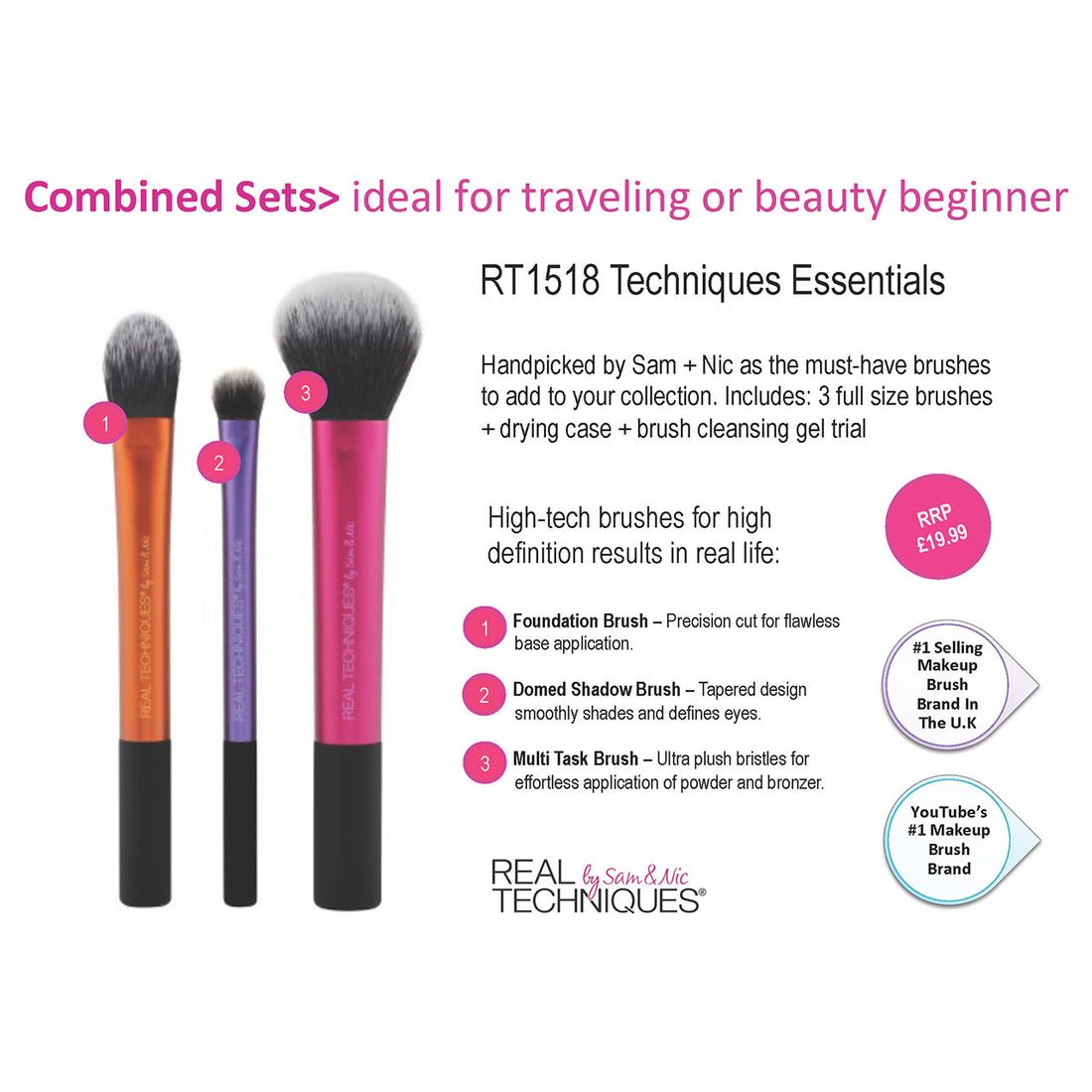 Real techniques makeup brushes travel essentials 2.0 Available at Lotshop.pk