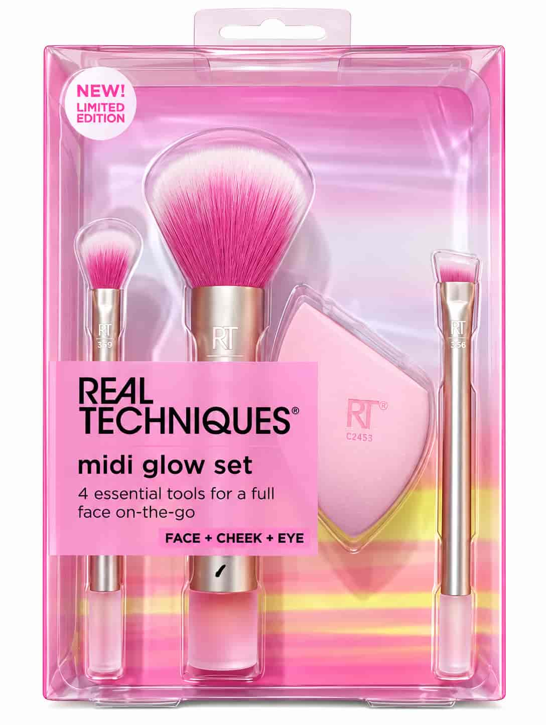 Real Techniques Limited Edition Midi Glow Set with makeup brushes and Miracle Complexion Sponge in Pakistan.