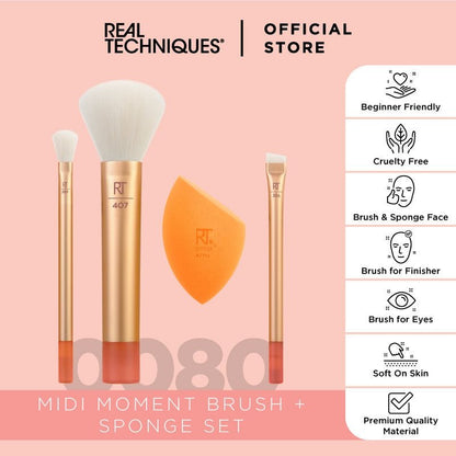 Real Techniques Midi Moment Brush + Sponge Set – Face, Cheek &amp; Eye Makeup Kit - Lotshop.pk