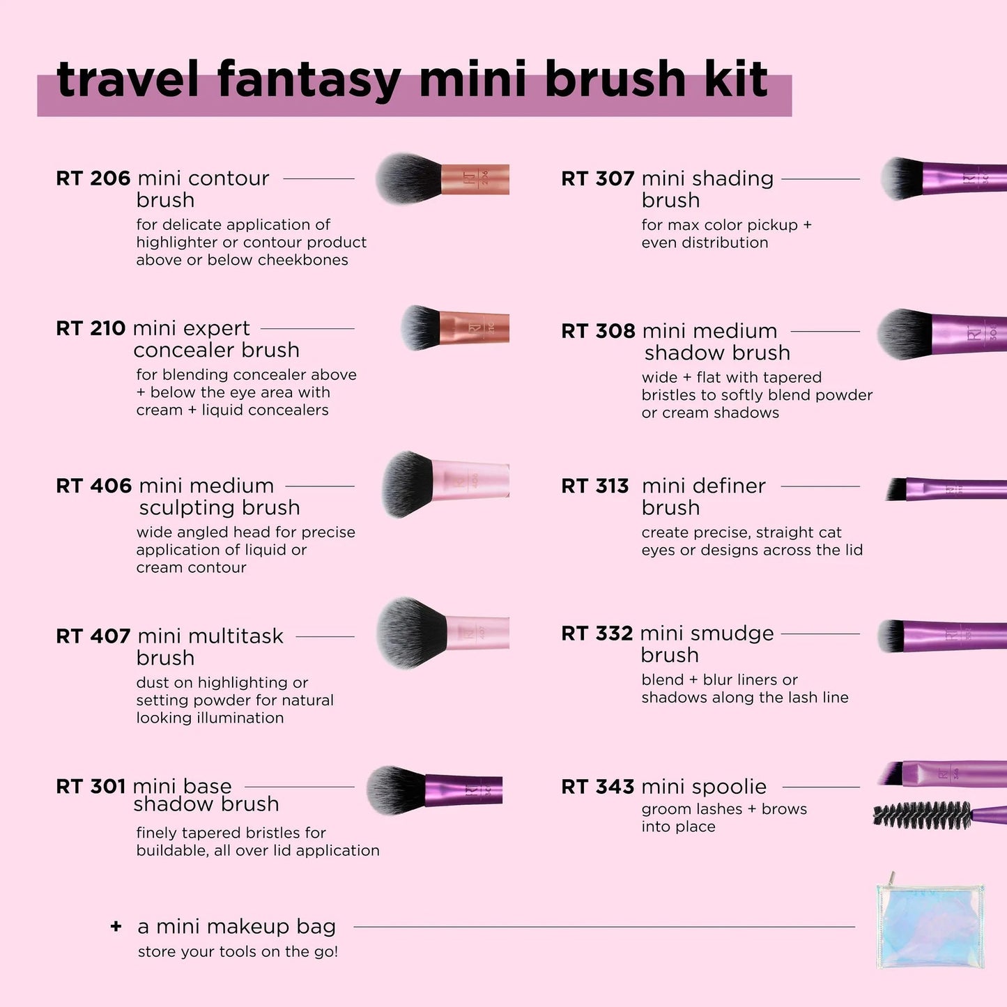 Real Techniques Travel Fantasy Mini Brush Kit – 10 - Piece Travel Makeup Brush Set - Lotshop.pk