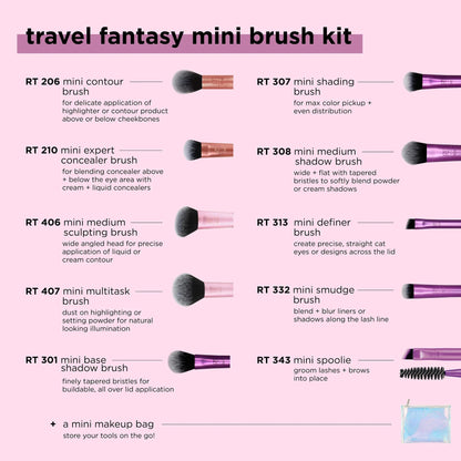 Real Techniques Travel Fantasy Mini Brush Kit – 10 - Piece Travel Makeup Brush Set - Lotshop.pk