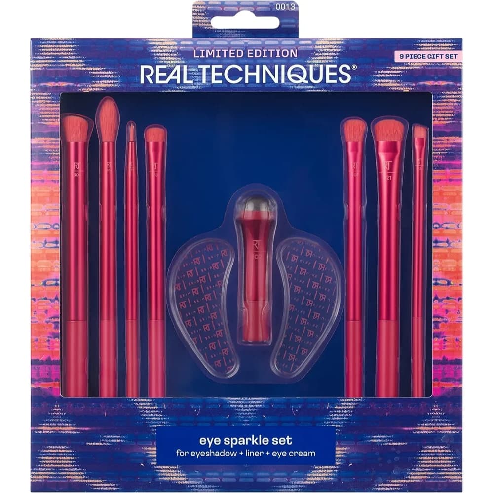 Real Techniques Eye Sparkle Set – 9-Piece Limited Edition Eye Makeup Brush Gift Set with Eye Roller & Eye Masks