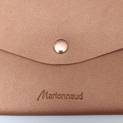 Marionnaud Paris Luxury Leather Brush Clutch – Metallic Rose Gold Pouch | French Designer Elegance