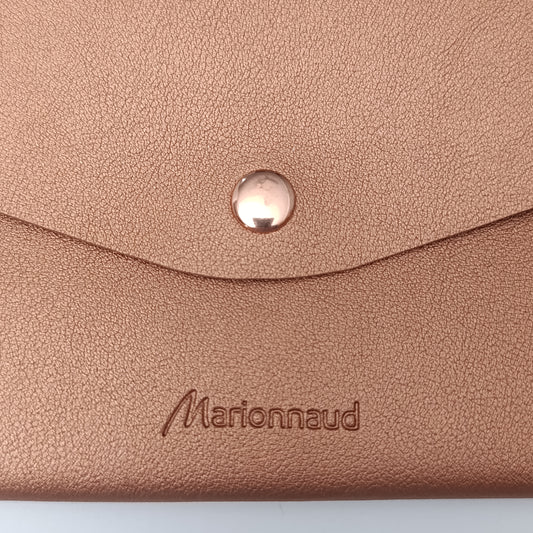 Marionnaud Paris Luxury Leather Brush Clutch – Metallic Rose Gold Pouch | French Designer Elegance