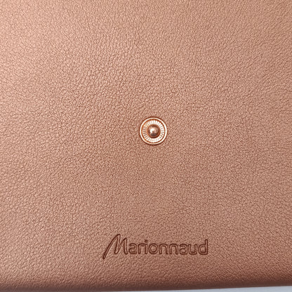 Marionnaud Paris Luxury Leather Brush Clutch – Metallic Rose Gold Pouch | French Designer Elegance