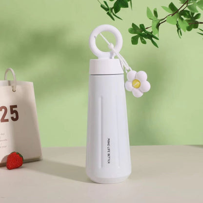 Insulated Water Bottle 450ml with Flower Charm & Carry Ring – Cute Travel Bottle