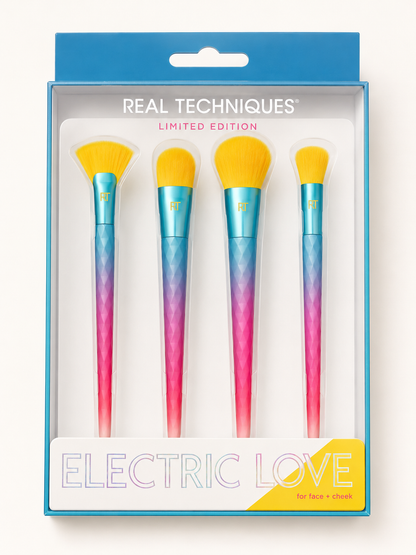 Real Techniques Electric Love Face + Cheek Brush Set – Limited Edition Glow Up Finishing Brush Kit