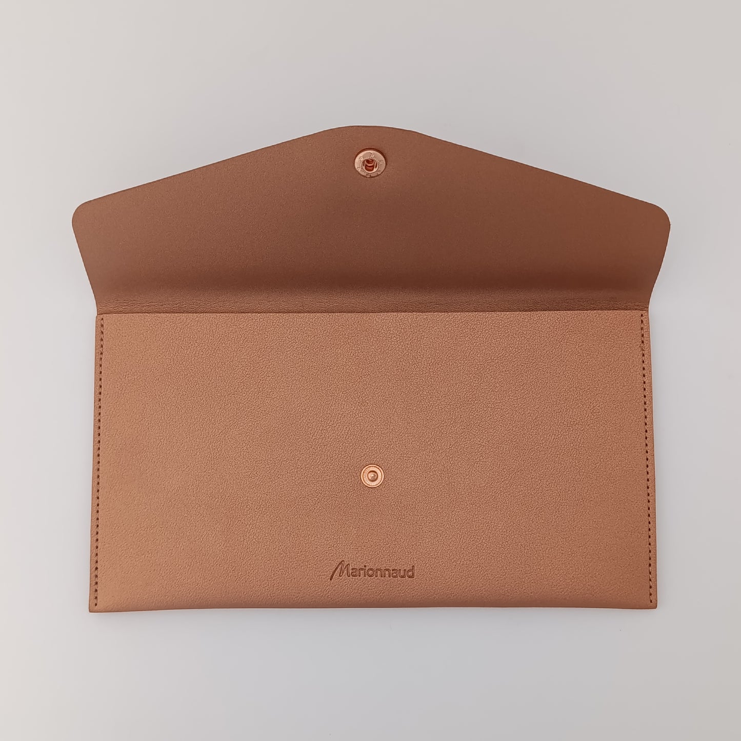 Marionnaud Paris Luxury Leather Brush Clutch – Metallic Rose Gold Pouch | French Designer Elegance