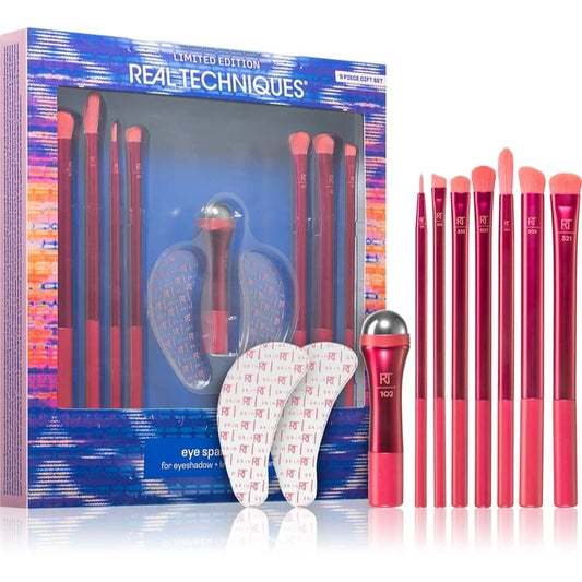 Real Techniques Eye Sparkle Set – 9-Piece Limited Edition Eye Makeup Brush Gift Set with Eye Roller &amp; Eye Masks
