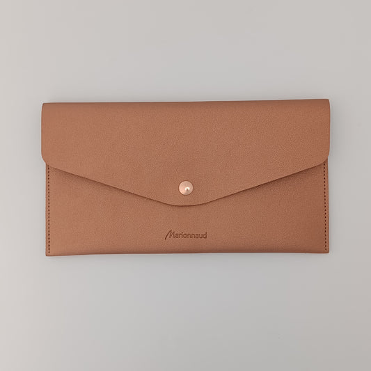Marionnaud Paris Luxury Leather Brush Clutch – Metallic Rose Gold Pouch | French Designer Elegance
