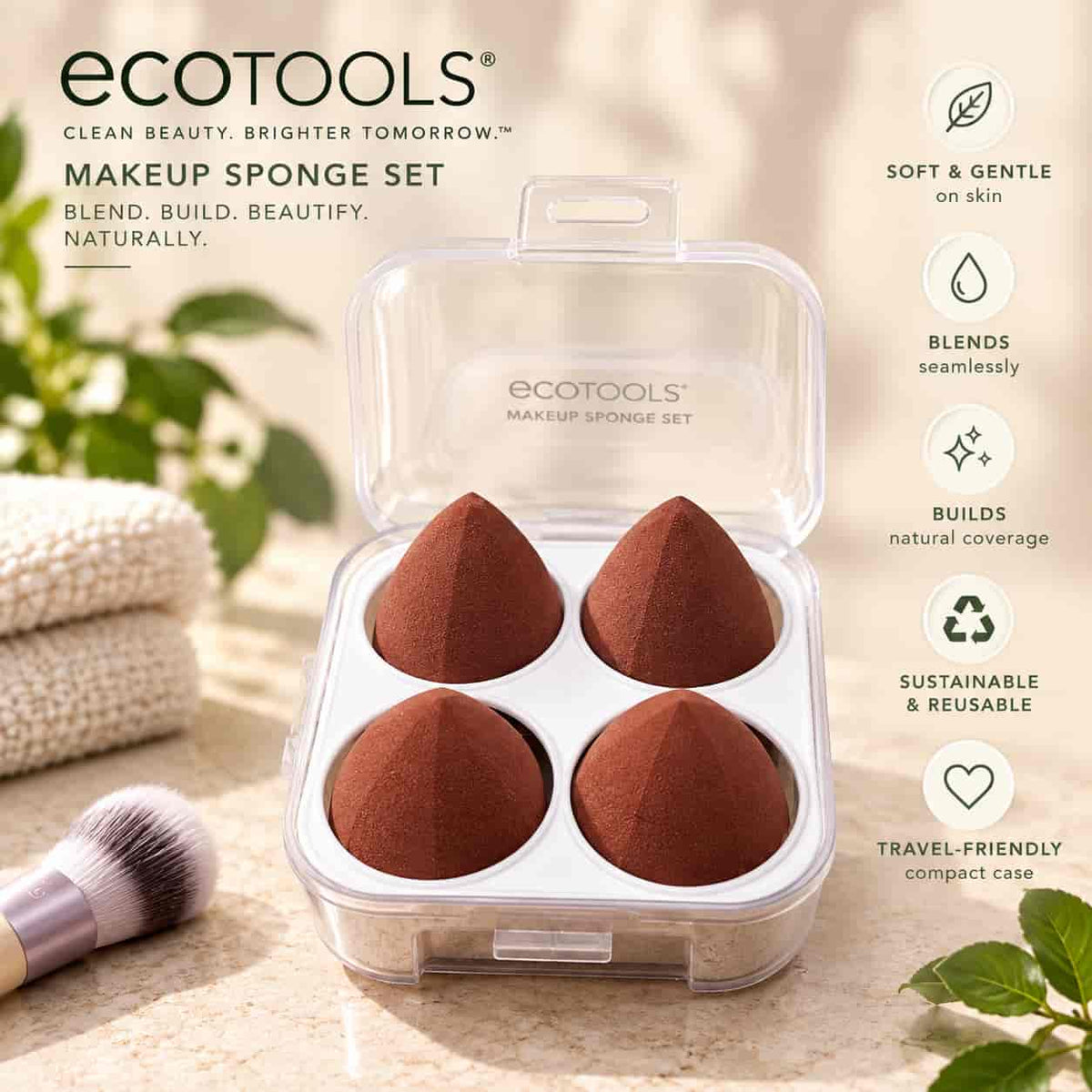 Lanei 4-Piece Powder Puff Set – Soft Wet & Dry Makeup Sponges with Storage Case