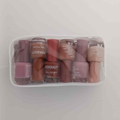 12-Piece Nude Shades Nail Polish Set Neutral Colors with Cosmetic Pouch | Nail Polish Set Pakistan