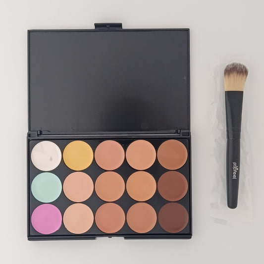 Popfeel 15-Color Concealer & Contour Palette – All-in-One Face Edit Kit | Flawless Base at Home