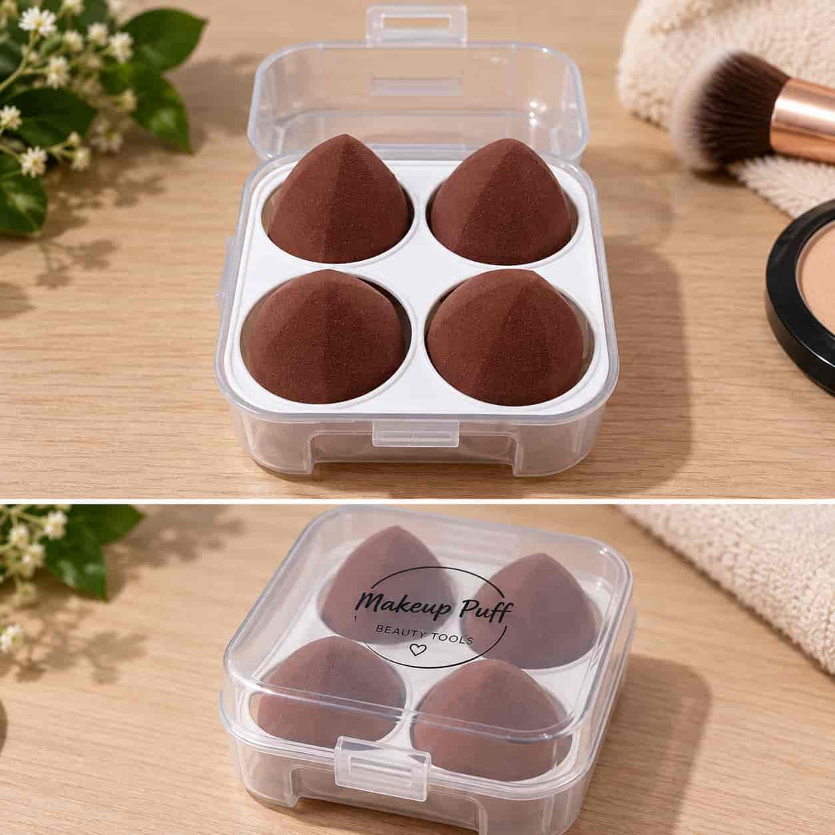 Lanei 4-Piece Powder Puff Set – Soft Wet & Dry Makeup Sponges with Storage Case