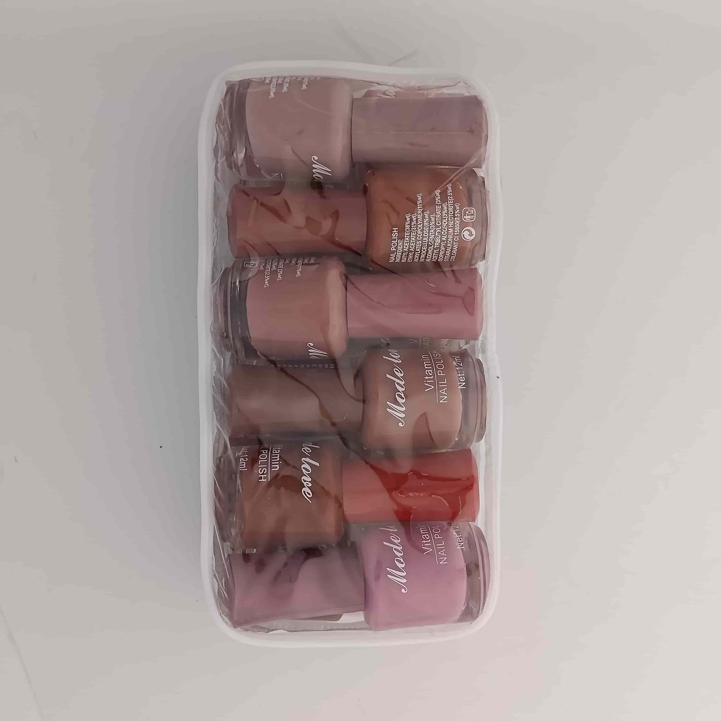 12-Piece Nude Shades Nail Polish Set Neutral Colors with Cosmetic Pouch | Nail Polish Set Pakistan