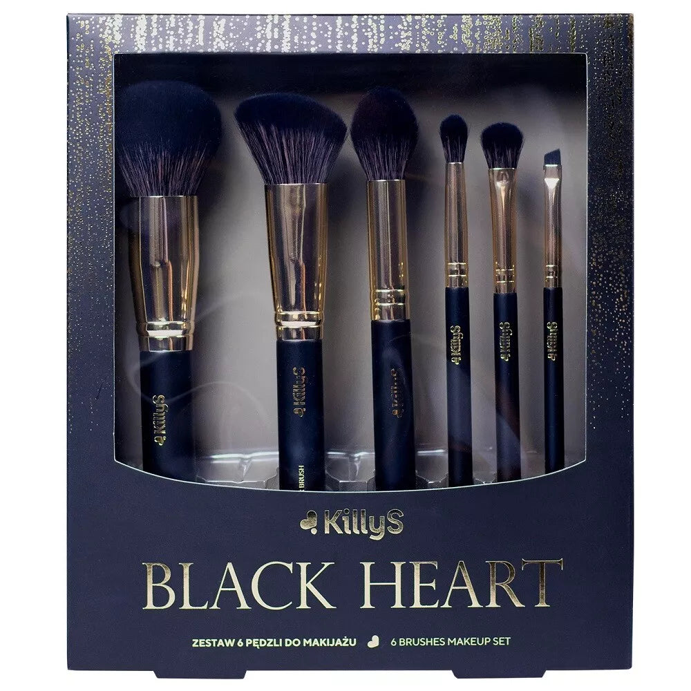 Killys BLACK HEART Makeup Brushes Set 6Pcs
