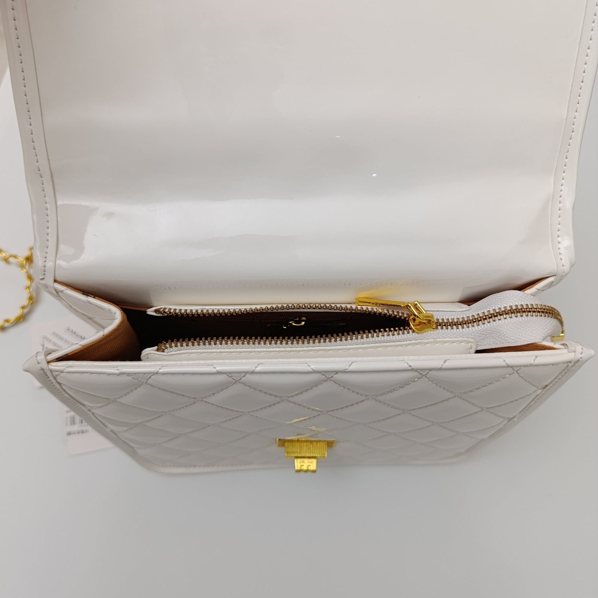 Saxuan White Quilted Patent Leather Handbag – Elegant Mini Shoulder Bag for Women - Lotshop.pk