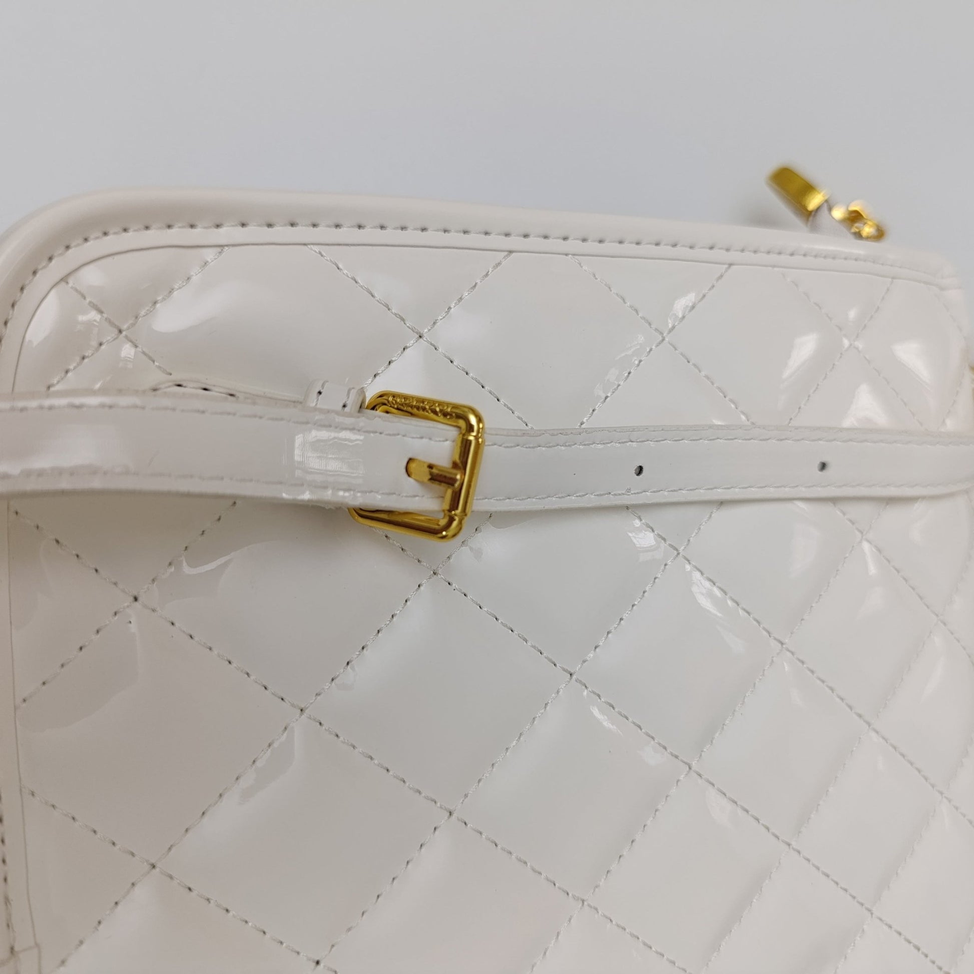 Saxuan White Quilted Patent Leather Handbag – Elegant Mini Shoulder Bag for Women - Lotshop.pk