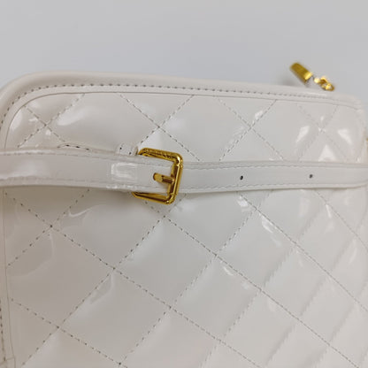 Saxuan White Quilted Patent Leather Handbag – Elegant Mini Shoulder Bag for Women - Lotshop.pk