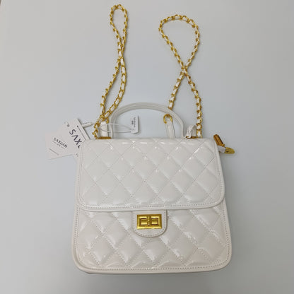 Saxuan White Quilted Patent Leather Handbag – Elegant Mini Shoulder Bag for Women - Lotshop.pk