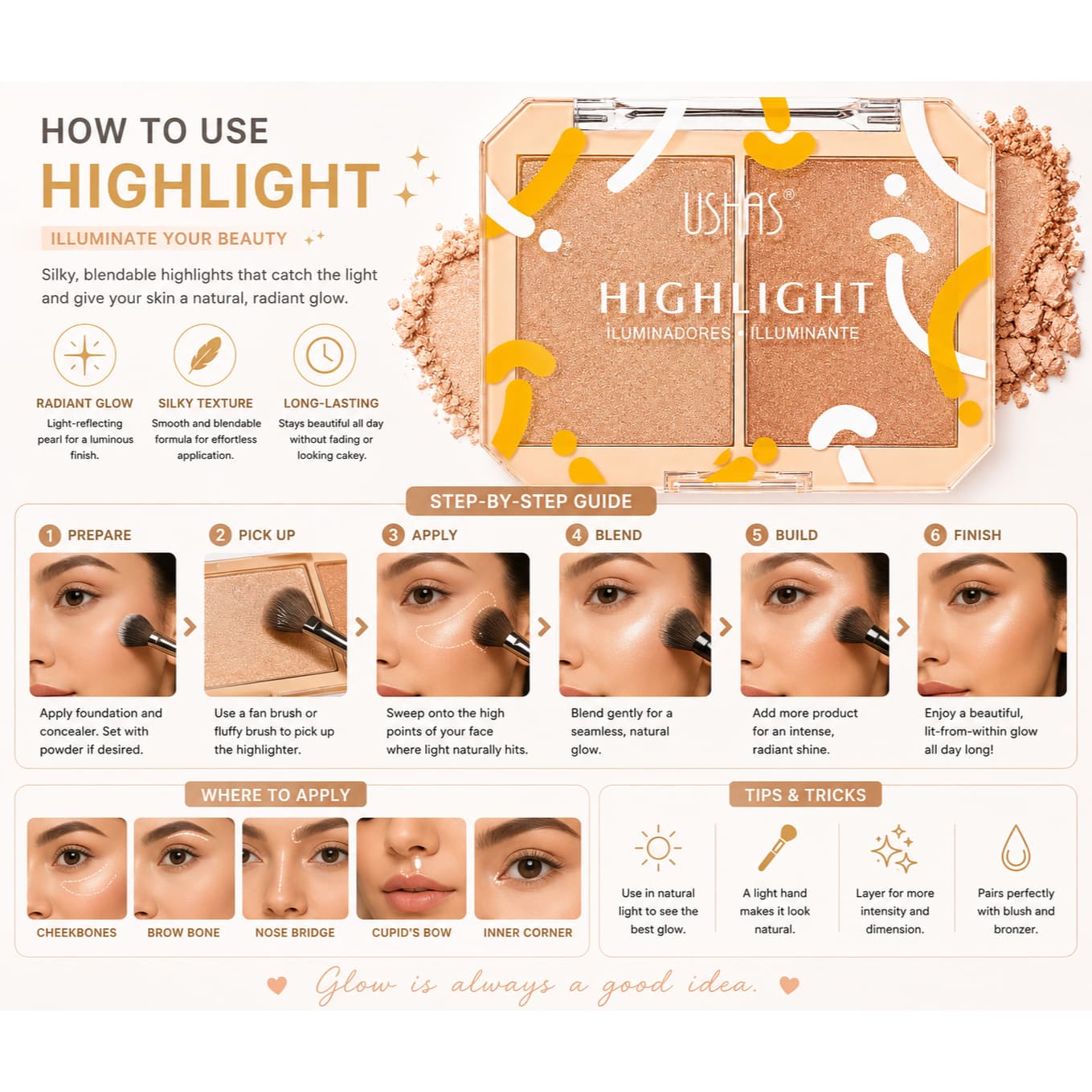 Ushas Dual Shade Highlighter Palette – Shimmer Face Highlighter Duo Pakistan