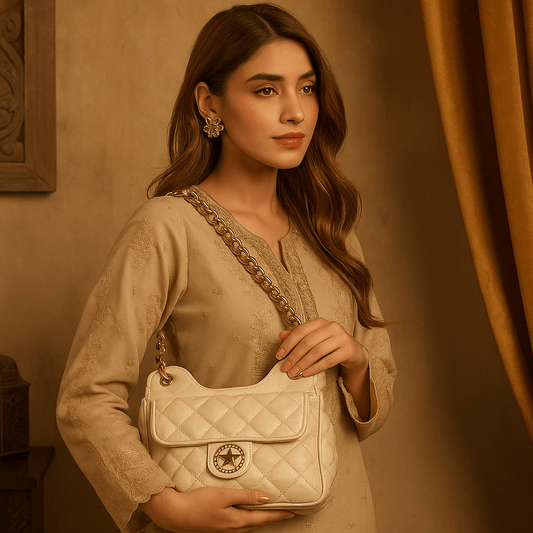 White Quilted Gold Chain Shoulder Bag – Luxury Crossbody Purse - 9001 - Lotshop.pk